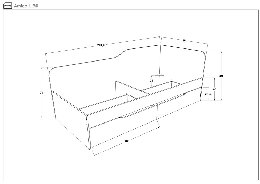 Легло + чекмеджета за матрак 90/200 Амико