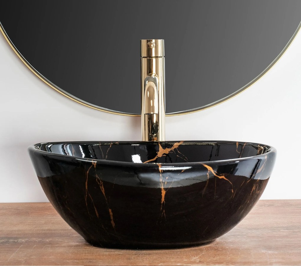 Умивалник за плот Rea Sofia Mini Black Marble Shiny