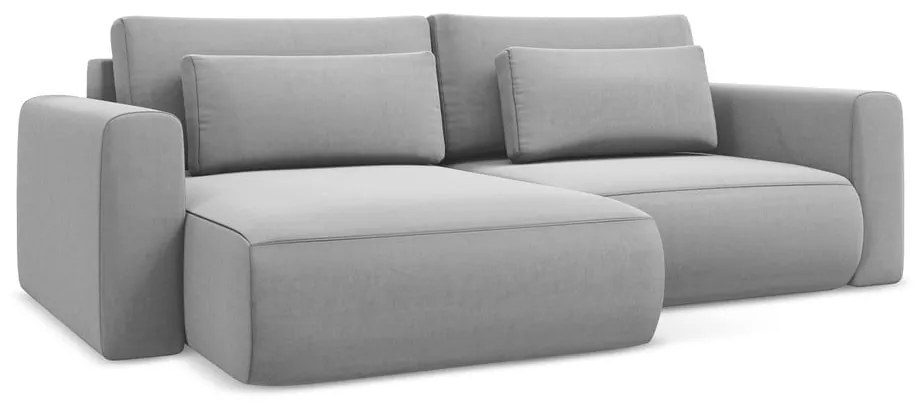 Светлосив кадифен разтегателен ъглов диван с място за съхранение (ляв ъгъл) Kapua – Makamii