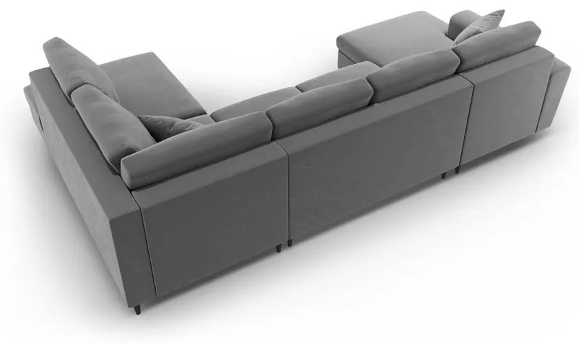 Светлосив кадифен разтегателен ъглов диван с място за съхранение (десен ъгъл/U форма) Kyoto – Cosmopolitan Design