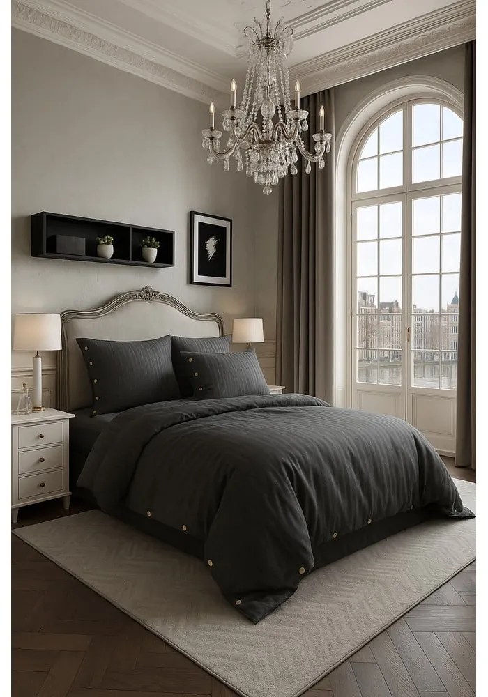 Тъмносиво двойно удължено спално бельо от памук Renforcé 240x220 cm Como Striped – Mila Home Luxury