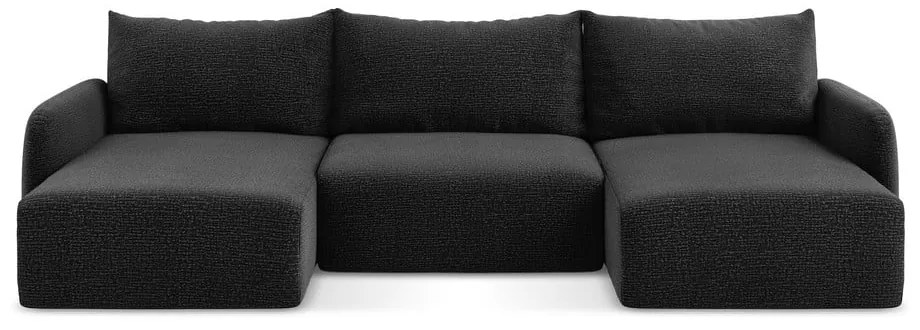 Черен разтегателен ъглов диван с място за съхранение Kalena – Makamii