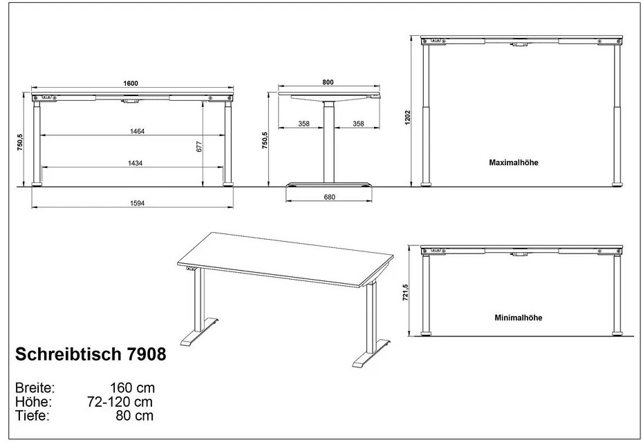 Работна маса с електрическо регулиране на височината с дъбов плот 80x160 cm Agenda – Germania