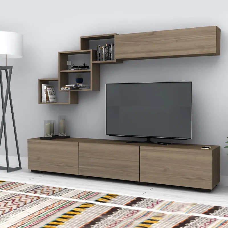 Меламиново ТВ единица Free в цвят орех 210x35x38см.