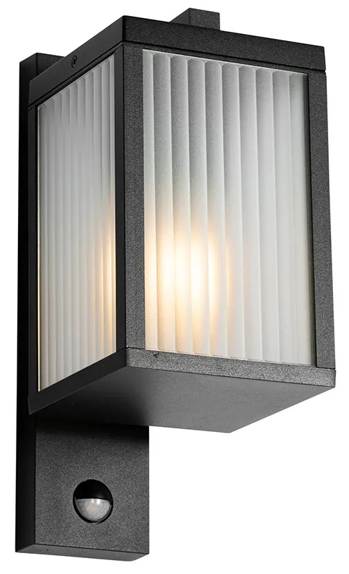Външна стенна лампа черна с релефно стъкло и сензор за движение - Charlois