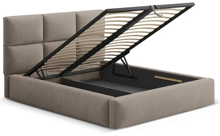Светлокафяво двойно легло 180x200 cm тапицирано с място за съхранение с включена подматрачна рамка Libera – Windsor &amp; Co Sofas