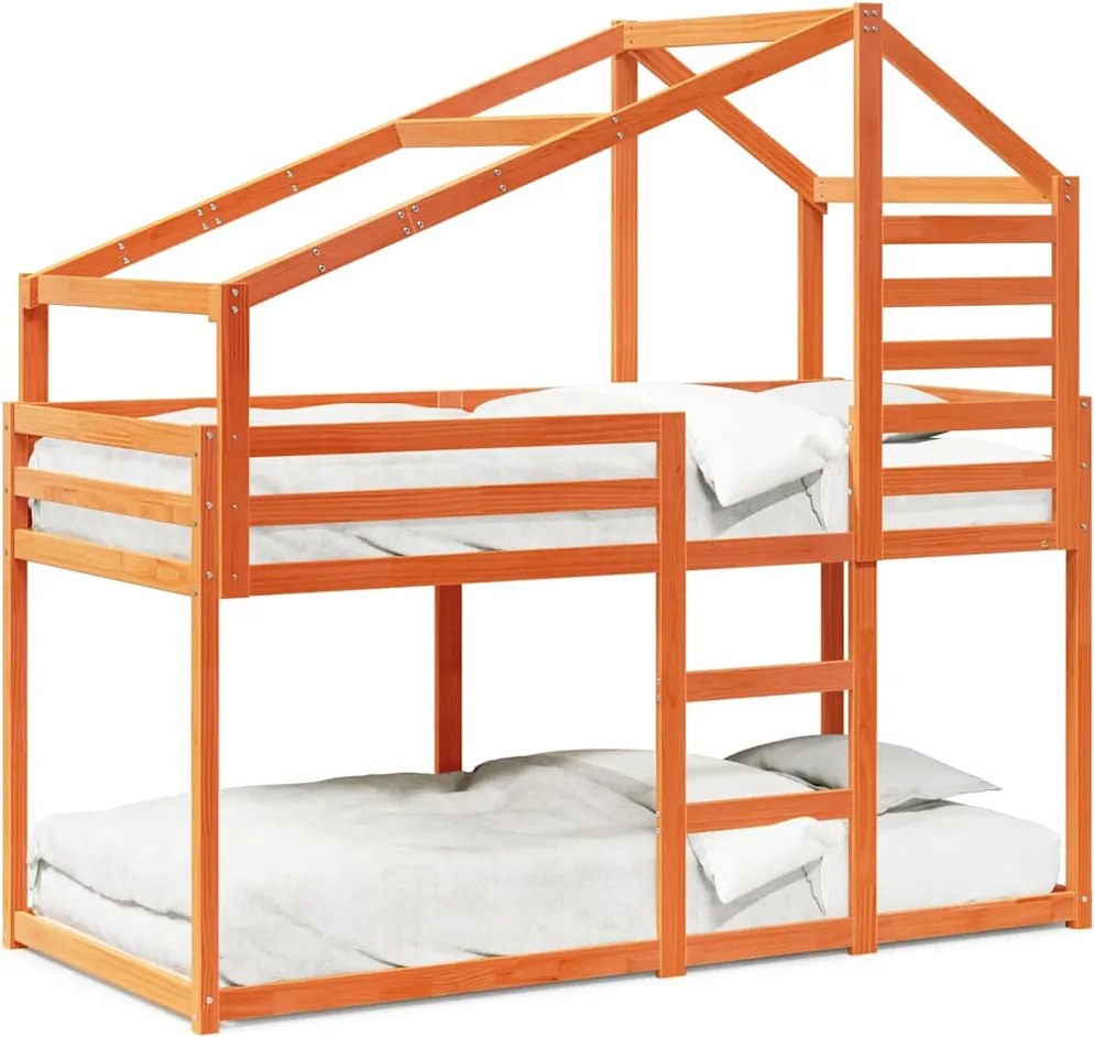 3281969 vidaXL Двуетажно легло с покрив, восъчнокафяв, 75x190 см, бор масив