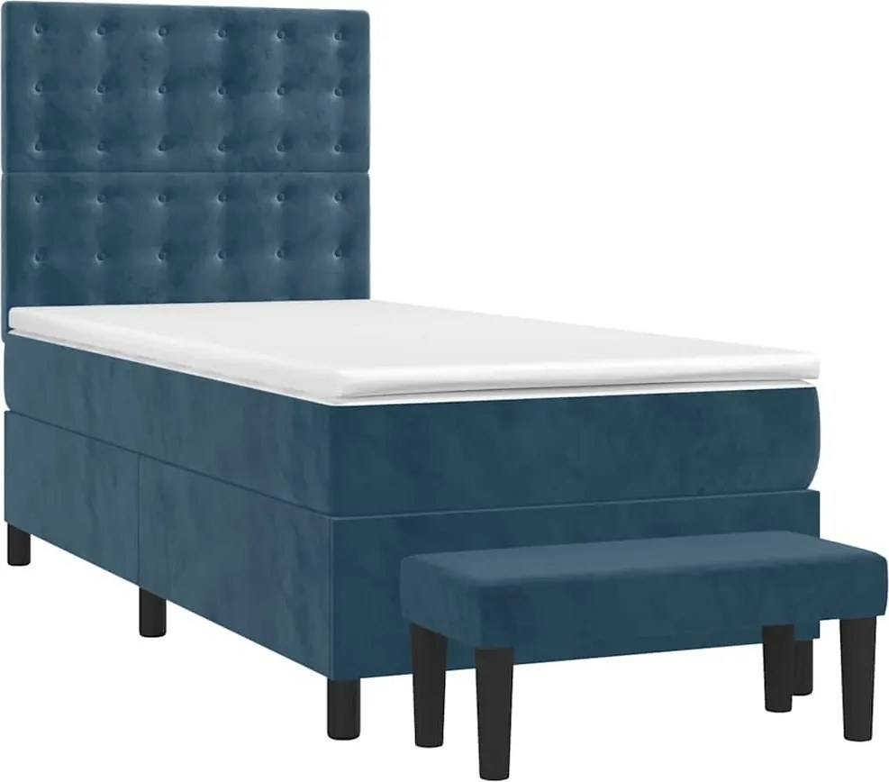 3138065 vidaXL Боксспринг легло с матрак, тъмносиньо, 90x200 см, кадифе