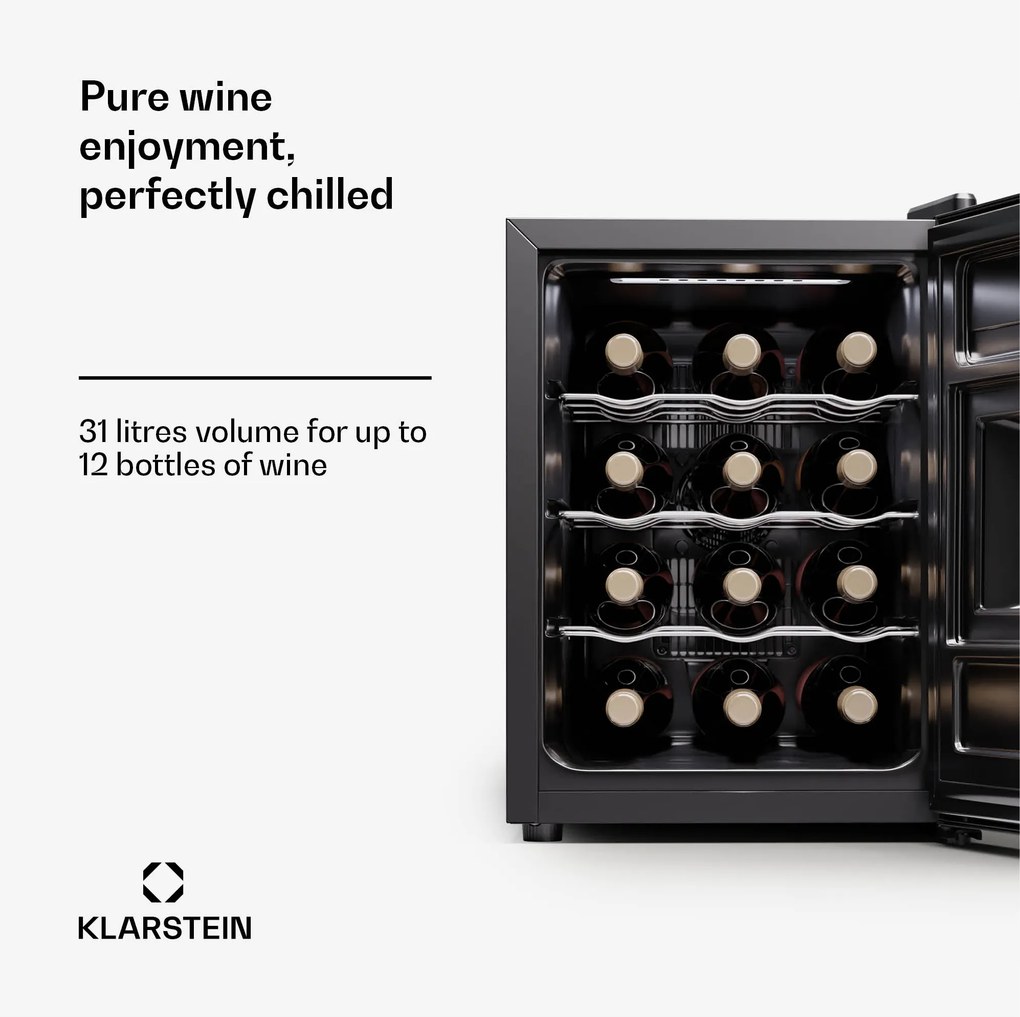 Klarstein Silent Vino 12 Uno, охладител за вино, 31 л / 12 бутилки, 5-18 °C, на допир