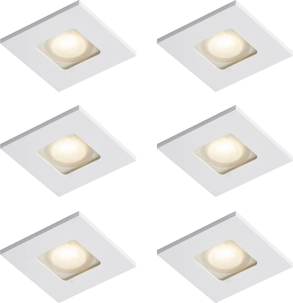 Комплект от 6 модерни вградени прожектора бели квадратни IP44 - Qure