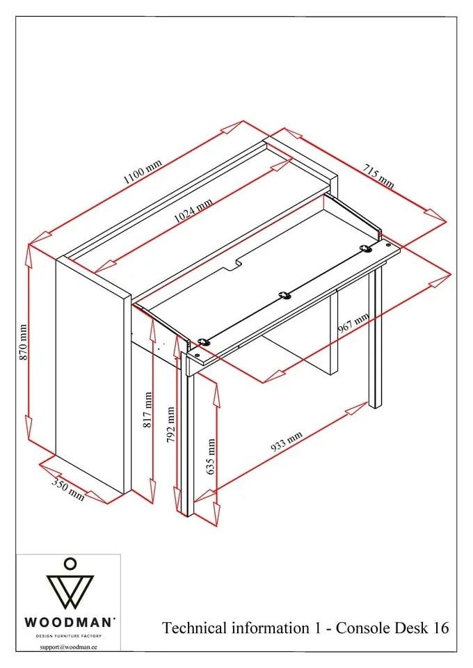 Бяло разтегателно бюро 16 Mel Console - Woodman