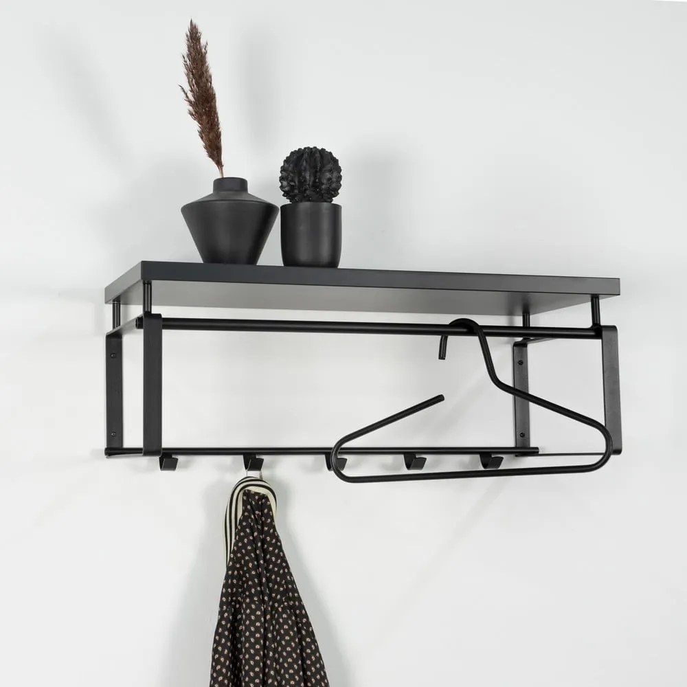 Черна метална стенна закачалка с рафт 70 cm Rex – Spinder Design