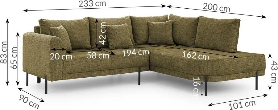 Зелен шенилов ъглов диван (десен ъгъл/L форма) Mauris – Ropez