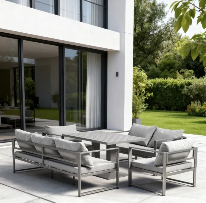 Просторен градински комплект XL-NM-2011 - сив + сиви възглавници