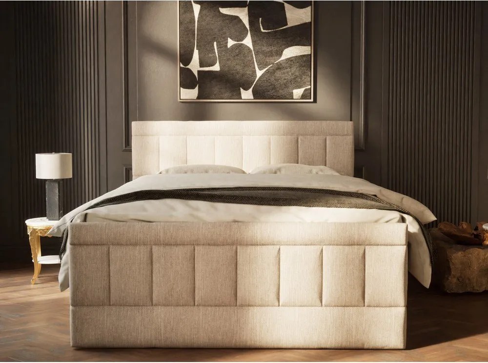 Бежово боксспринг легло 160x200 cm с място за съхранение Caya – Maison de Rêve