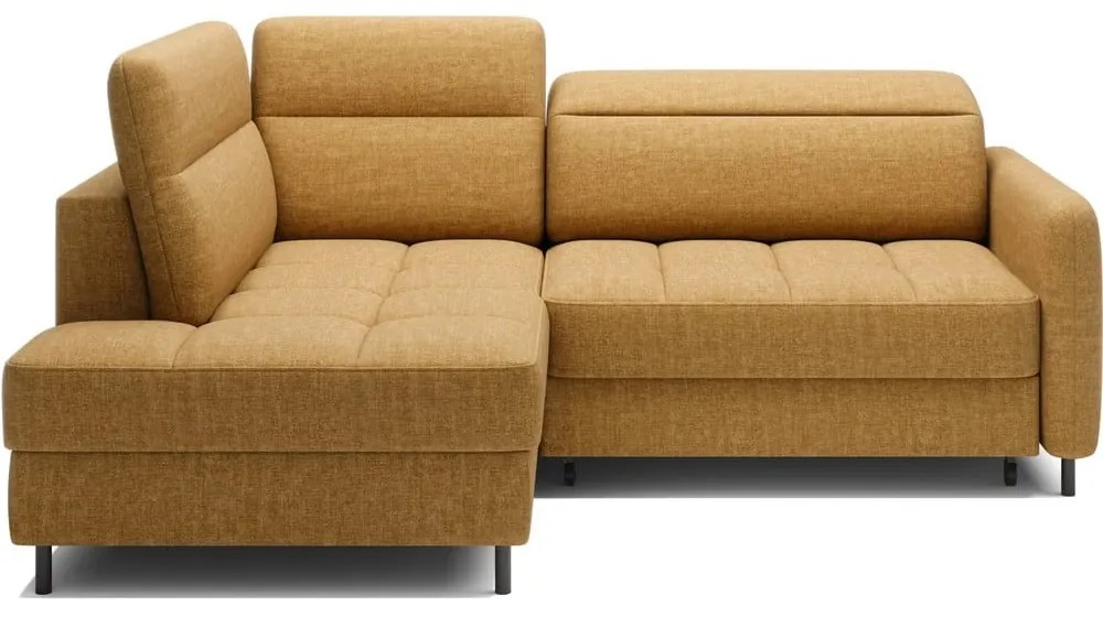 Жълт кадифен разтегателен ъглов диван с място за съхранение (ляв ъгъл L форма) Barea – ELTAP