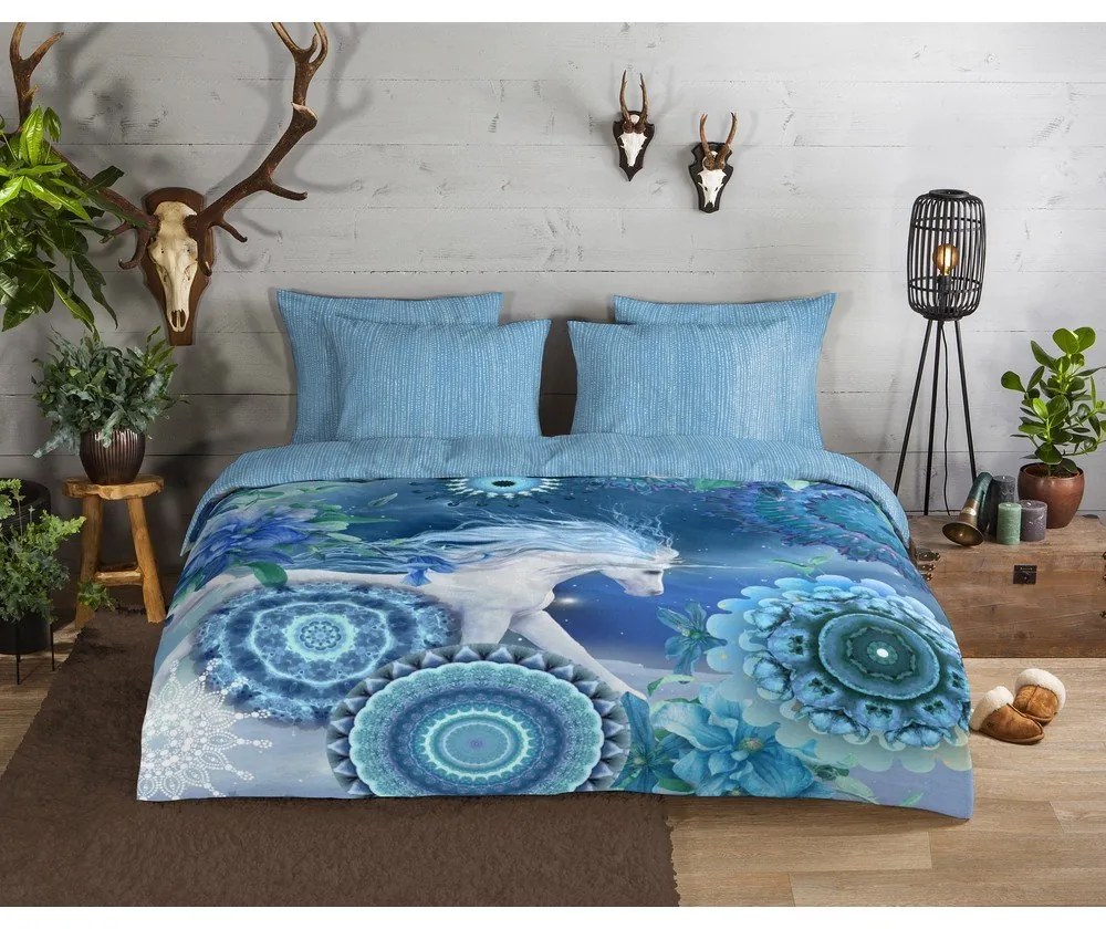 Синьо единично фланелено спално бельо 140x200 cm Lumi – HIP