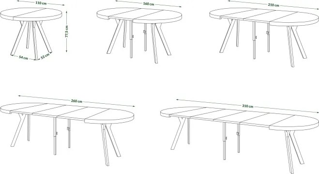 ЕКСПАНСО Американски дъб/черни крака - ГОЛЯМА КРЪГЛА МАСА Ø110 РАЗТЕГАТЕЛНА ДО 310 cm С КРАКА Y ЛОФТ/ИНДУСТРИАЛНА