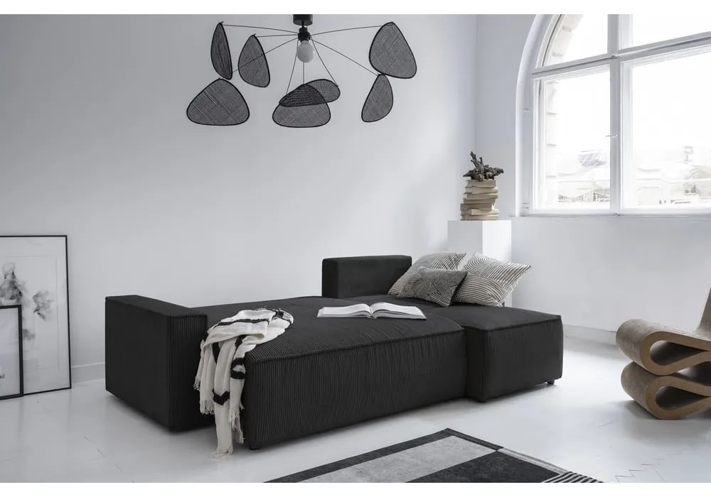 Антрацитен разтегателен ъглов диван от рипсено кадифе (променлив) Brave Dave – Miuform