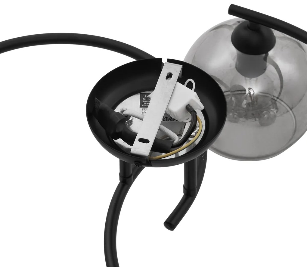 Модерен таванен полилей черен с димно стъкло 4-светлинен - Alanis