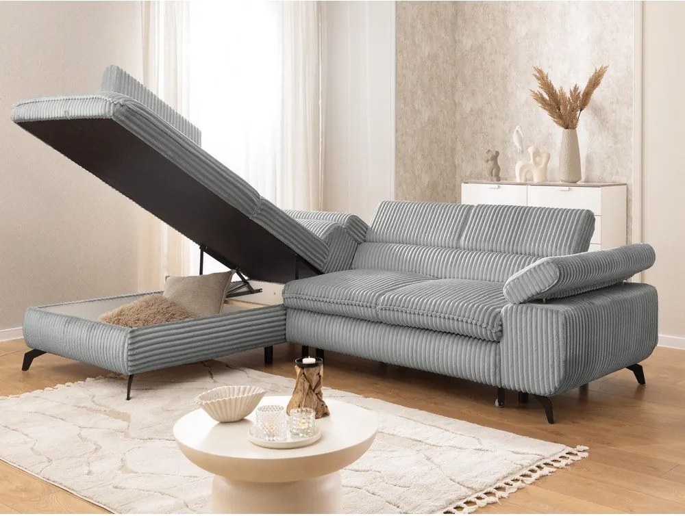 Светлосив ъглов диван от рипсено кадифе (ляв ъгъл L форма) Marbeya – Ropez