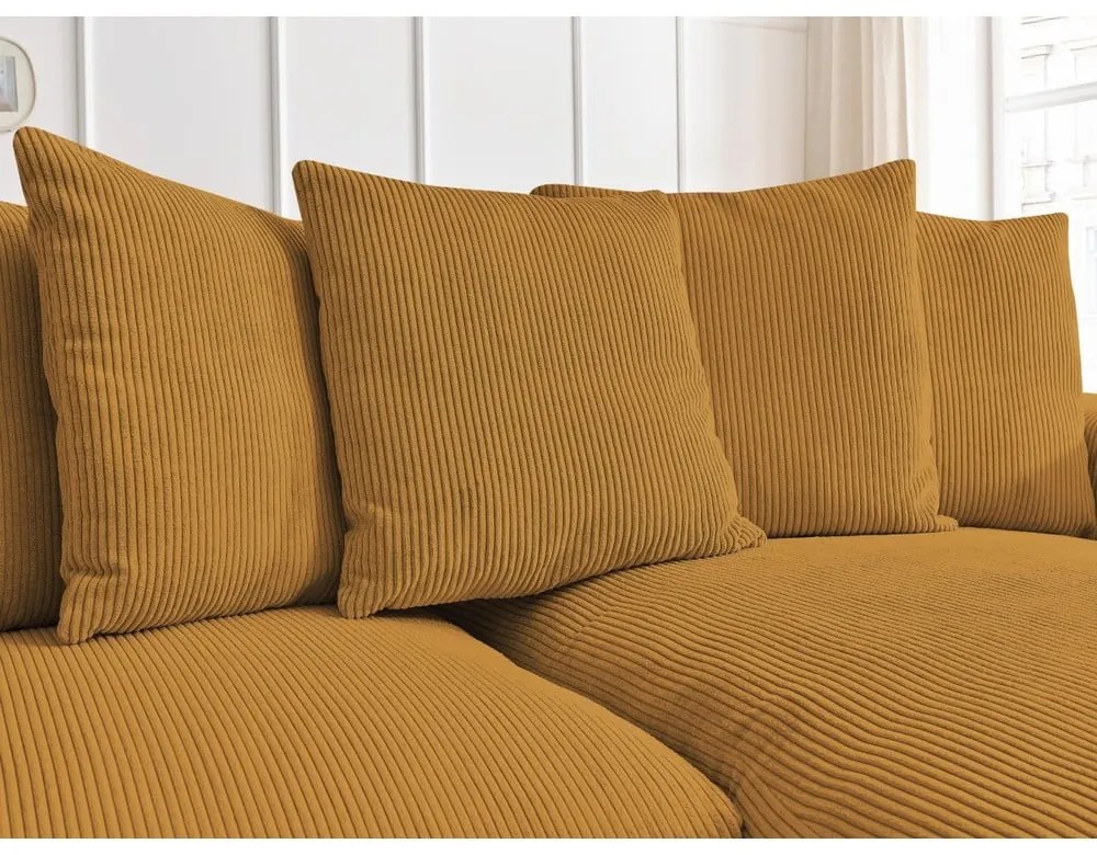 Сгъваем/с място за съхранение ъглов диван от рипсено кадифе в цвят горчица Voltaire – Bobochic Paris