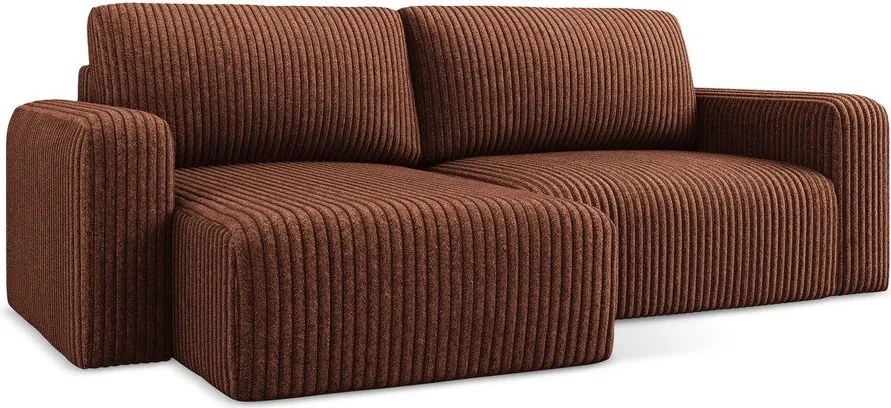 Теракотен сгъваем/с място за съхранение ъглов диван от рипсено кадифе (ляв ъгъл) Kona – Makamii