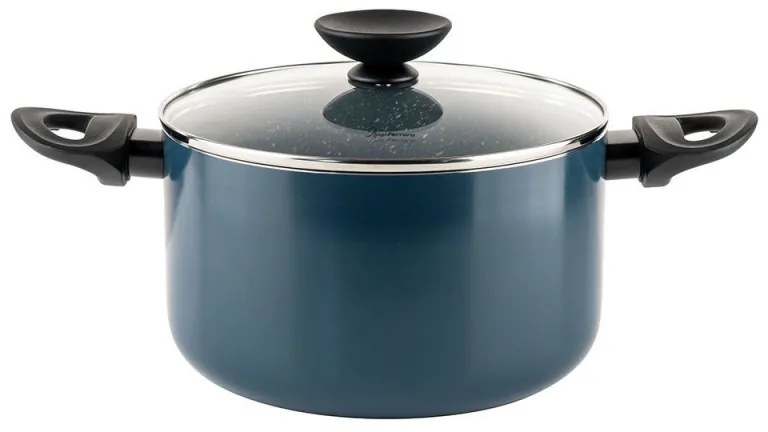 Дълбока тенджера Luigi Ferrero Prima FR-2245D, 22x13 см, 4.5 л, Незалепващо покритие с мраморен ефект, Индукция, Стъклен капак с отвор, Тъмносин