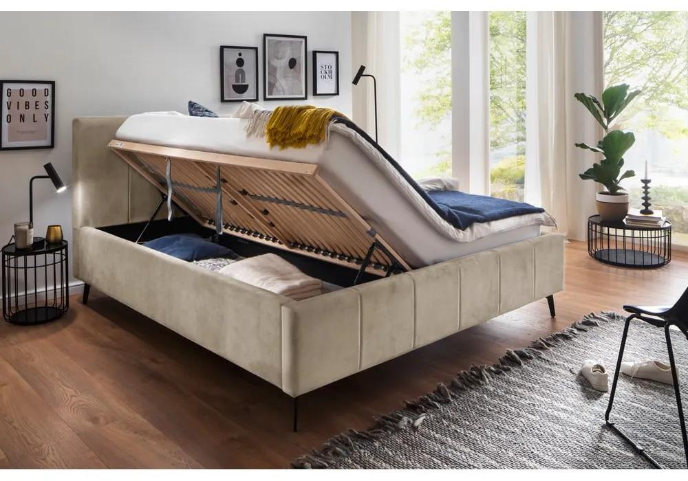 Бежово двойно легло с решетка и място за съхранение , 180 x 200 cm Lizzano - Meise Möbel