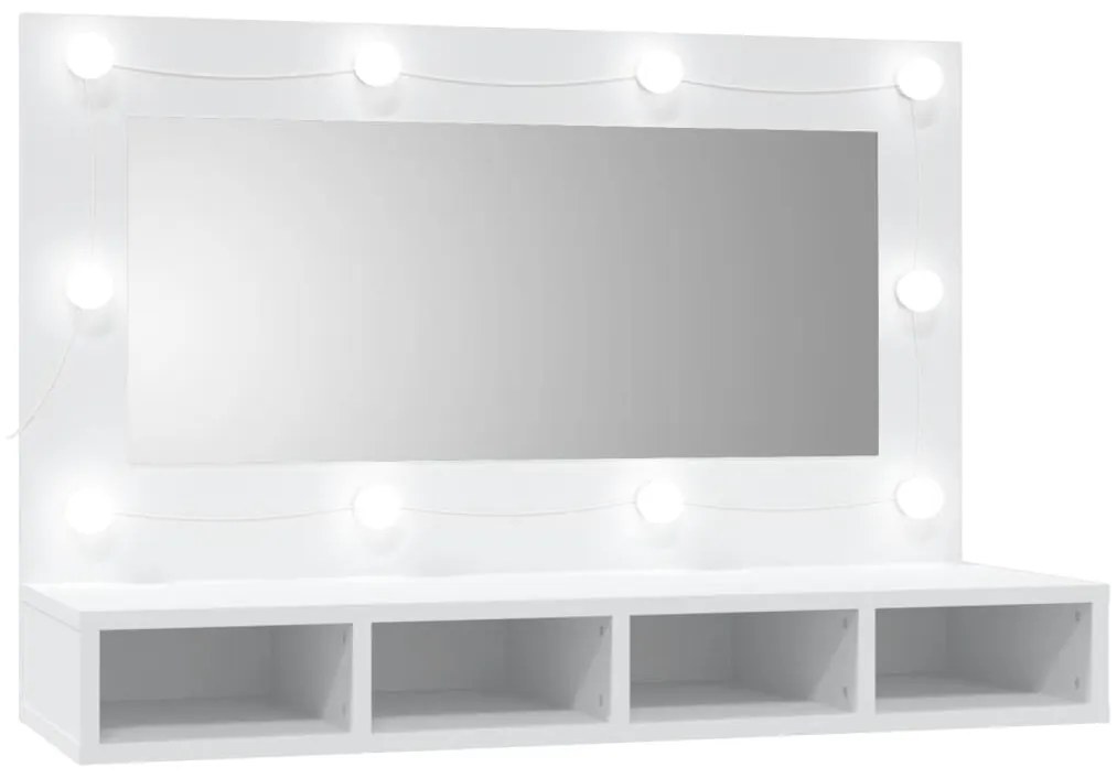 808891 vidaXL Огледален шкаф с LED, бял, 90x31,5x62 см