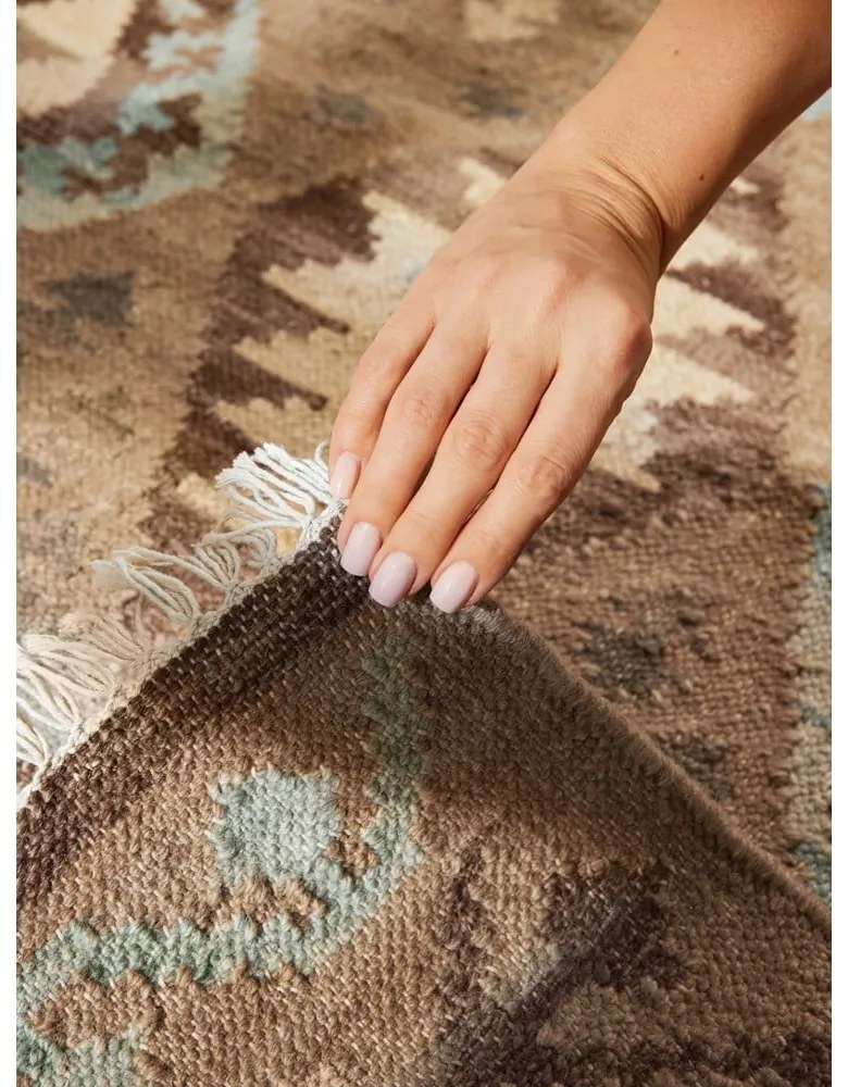 Светлосин и бежов двустранен ръчно изработен вълнен килим 120x170 cm Kamal Dune – Nouristan