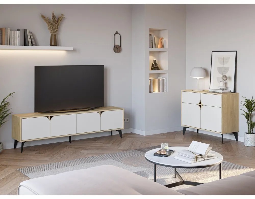 Шкаф в дъбов декор в бял и естествен цвят 95x79 cm Nola - Marckeric