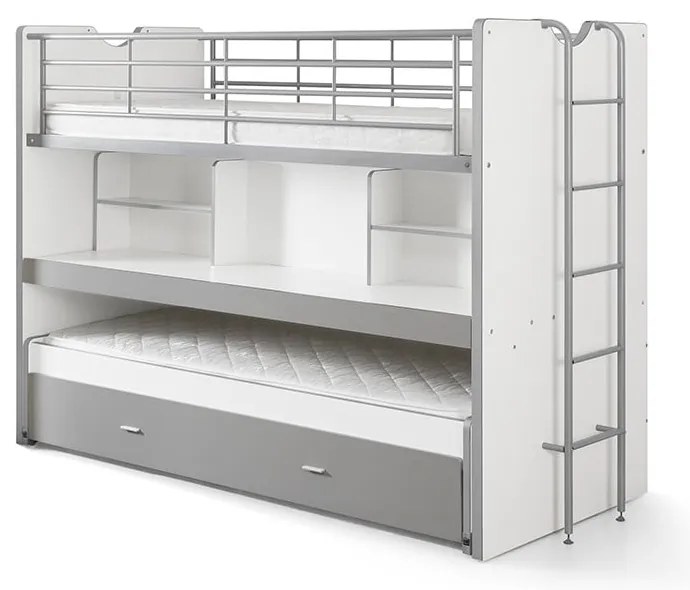 Бяло-сиво двуетажно разтегателно детско легло с място за съхранение и включена подматрачна рамка 90x200 cmBonny – Vipack