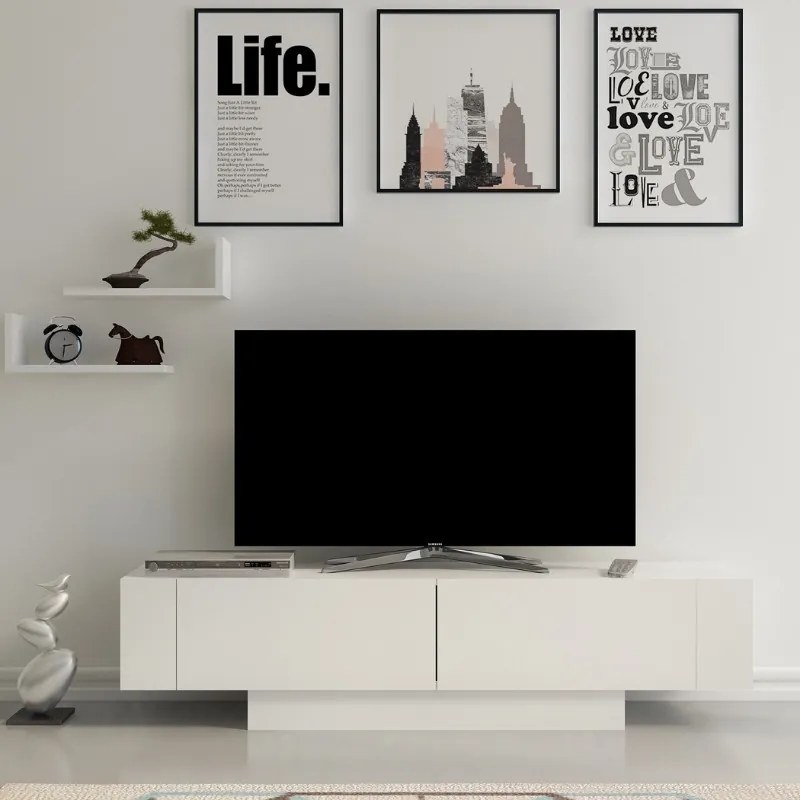 ТВ шкаф Matera от меламин – бял цвят 150×31.5×41.6 см