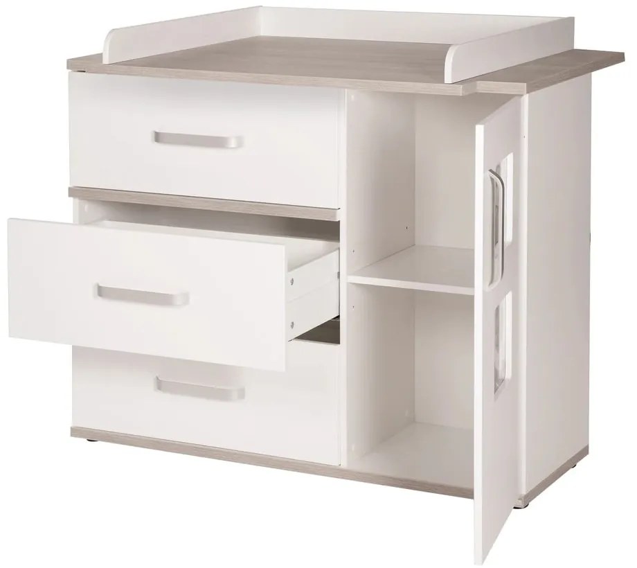 Бял нисък скрин в декор от бряст с масичка за преповиване 117x102 cm Moritz - Roba