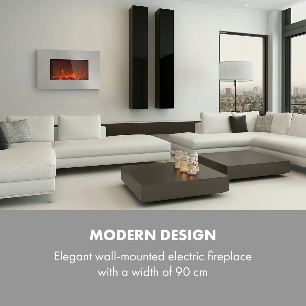 Klarstein Lausanne Luxe, Електрическа камина, 2000W, 2 температурни настройки, 90 см, неръждаема стомана