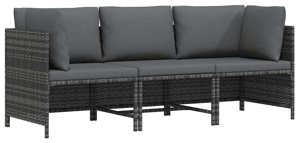 313499 vidaXL 3-местен градински диван с възглавници, сив, полиратан