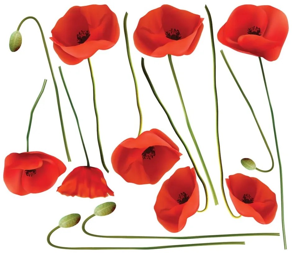 Комплект стикери за стена Vermeil Poppies, 60 x 70 cm - Ambiance