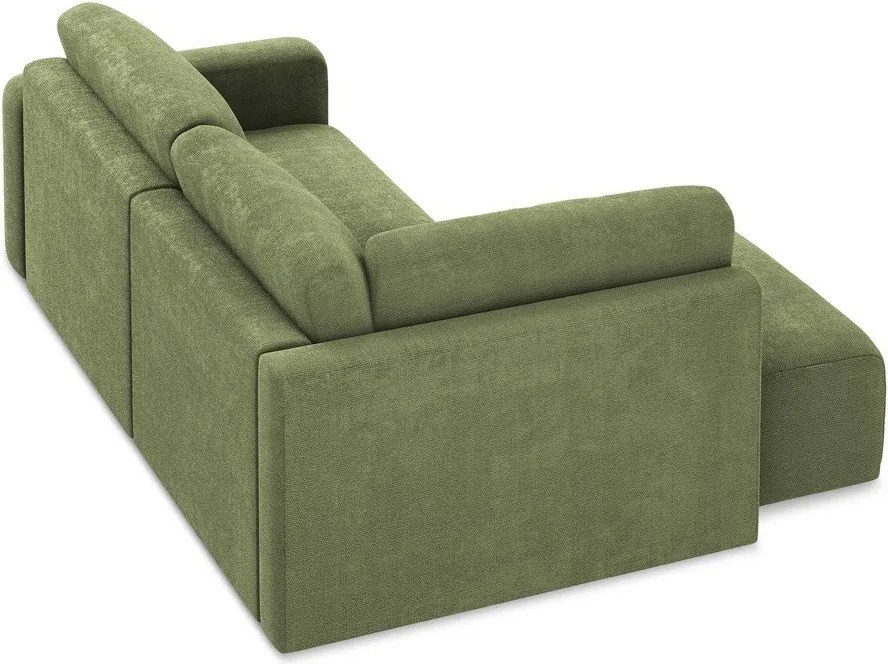 Зелен шенилов сгъваем/с място за съхранение ъглов диван (ляв ъгъл/L форма) Kona – Makamii