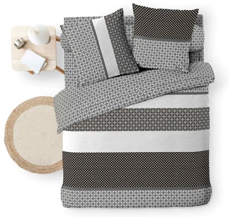 Черно-бял двойно удължено памучно спално бельо с включен долен чаршаф 6 части 240x220 cm Meiko – douceur d'intérieur