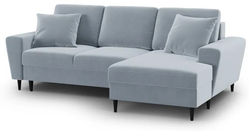 Светлосин кадифен разтегателен ъглов диван с място за съхранение (десен ъгъл) Kyoto – Cosmopolitan Design