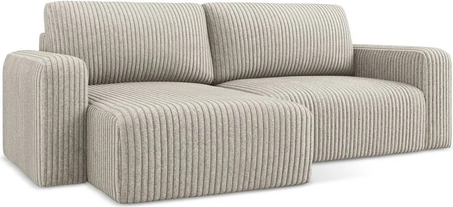 Бежов сгъваем/с място за съхранение ъглов диван от рипсено кадифе (ляв ъгъл) Kona – Makamii