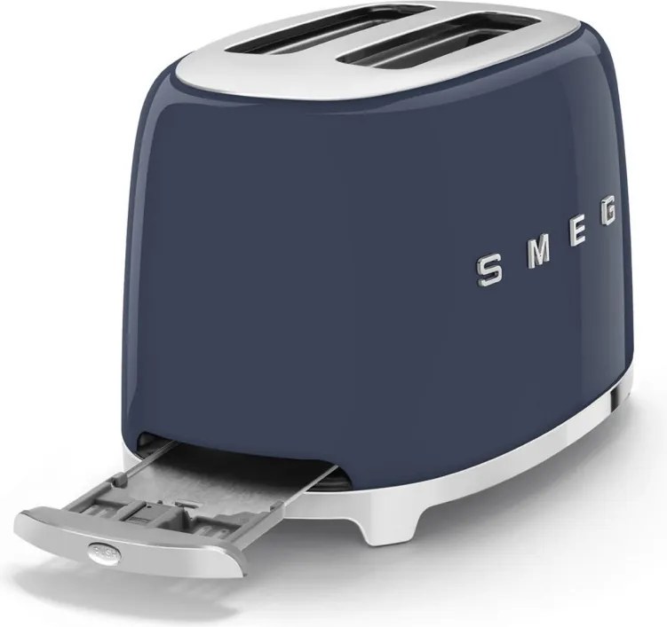 Тостер за хляб SMEG 50's Style TSF01NBEU, 950W, 2 филии, 6 нива, Тавичка за трохи, Вграден кабел, Неръждаема стомана, Тъмносин
