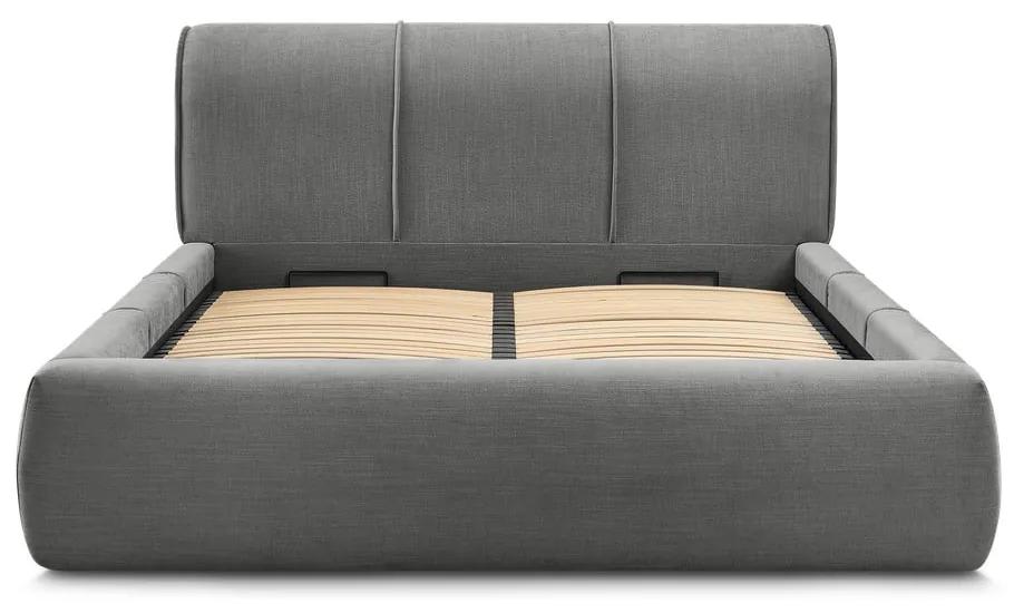 Сиво тапицирано двойно легло с място за съхранение с решетка 180x200 cm Vernon - Bobochic Paris