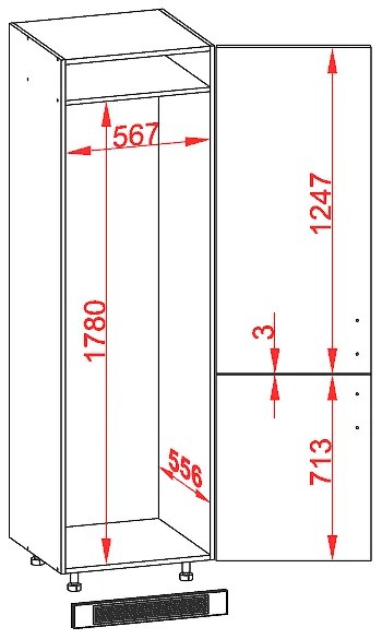 Шкаф колона с две врати за вграден хладилник + решетка IRIS Ferro gray DL-60/207-P/P