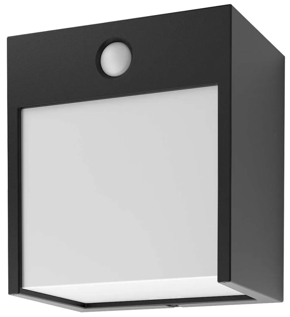 RABALUX 7478 Balimo, стенна лампа със сензор, черен алуминиев корпус, пластмасов абажур, LED 12W 560lm 4000K, 12.5x8.5x13.5cm, I