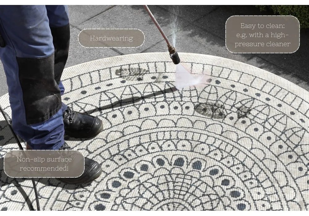 Сив и кремав килим за открито , ⌀ 140 cm Porto - NORTHRUGS