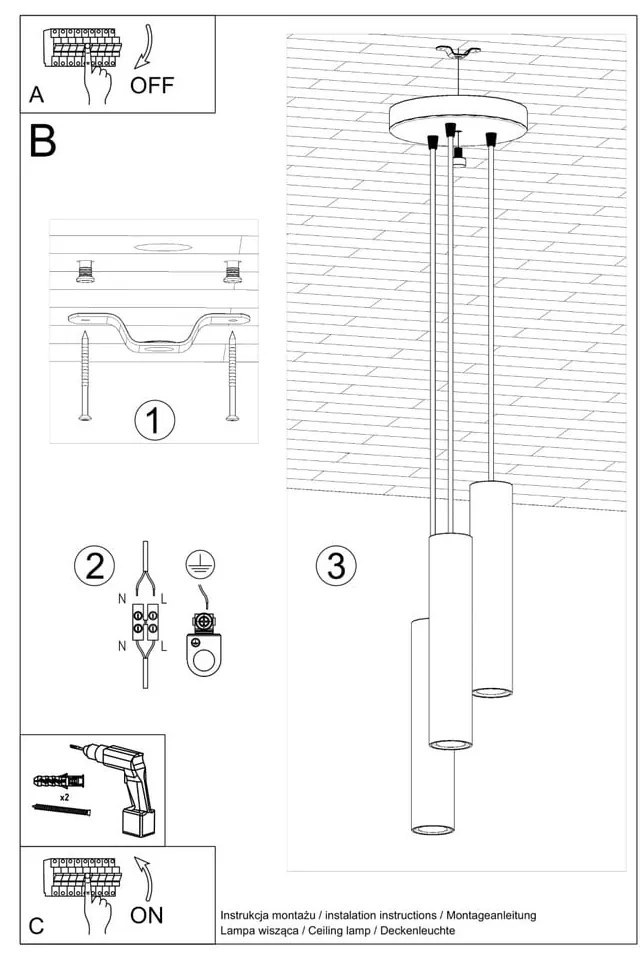 Кремаво висящо осветително тяло ø 19,5 cm Castro – Sollux