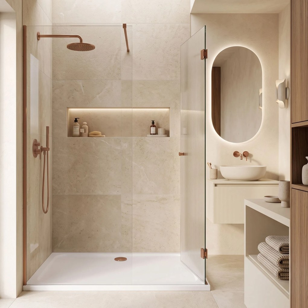 Корито за душ кабина-акрилно Rea Belmond White 90x120 Brush Copper