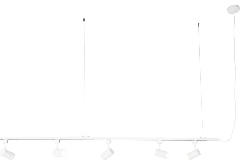 Модерна 1-фазна висяща релсова система с 5 прожектори бяла - Jeana